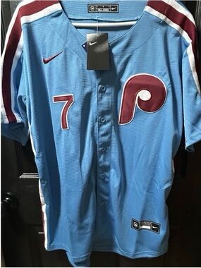 Nike Powder Blue Philadelphia Phillies Jersey #7 with Maroon Accents